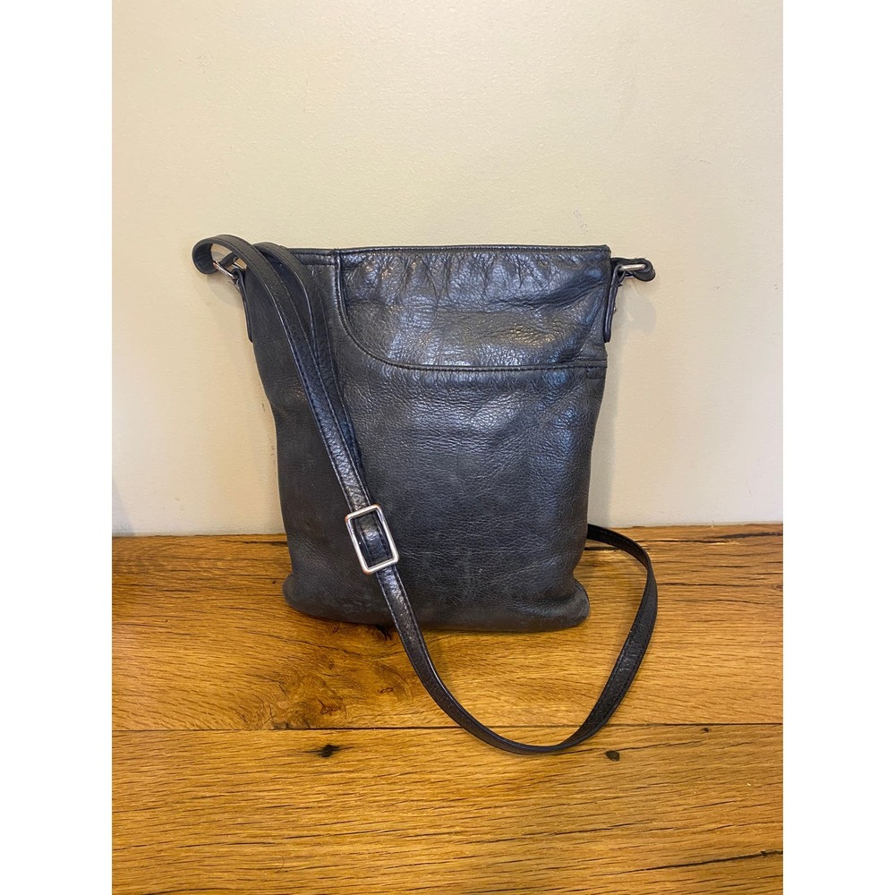 Margot Dark Charcoal Grey Genuine Leather Cross Body Bag Purse